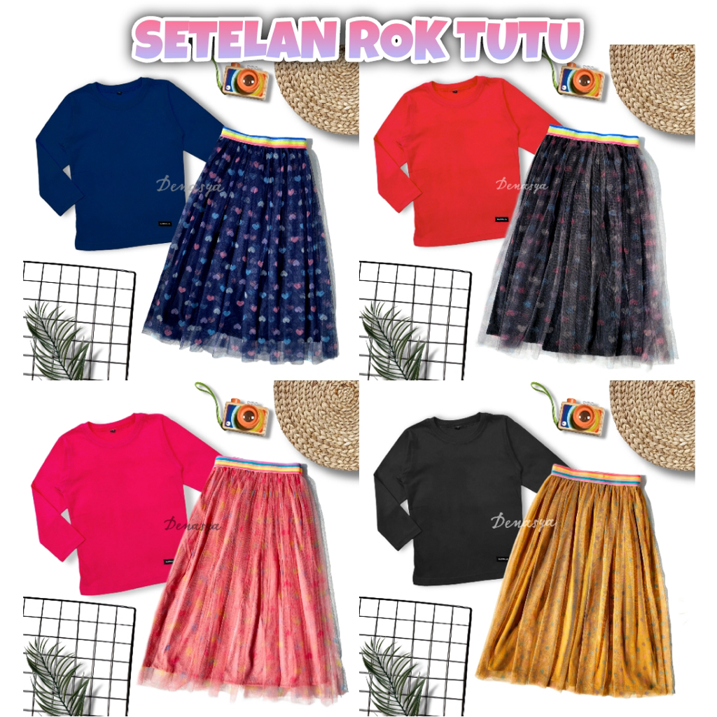 SETELAN ROK TUTU ANAK PEREMPUAN / ROK TILE PREMIUM IMPORT KEKINIAN TERBARU / KAOS ANAK POLOS LENGAN 