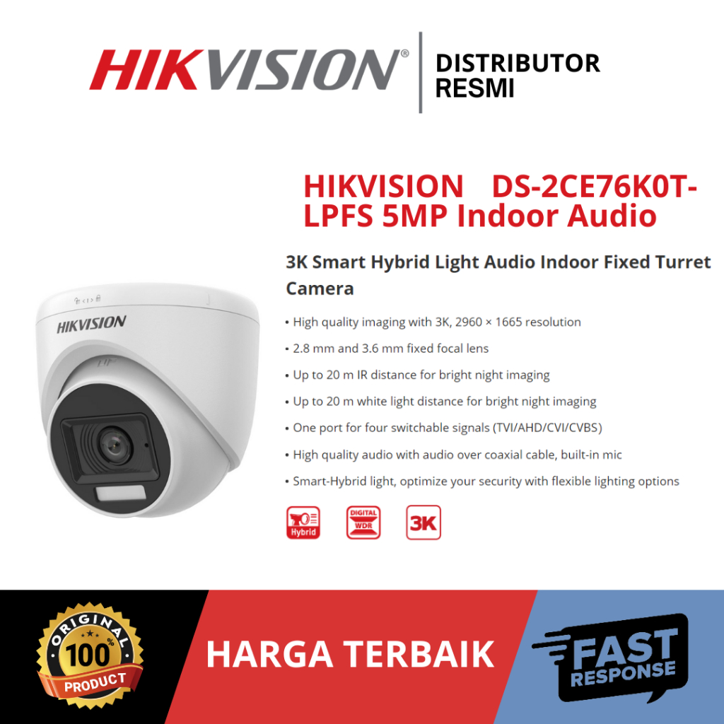 HIKVISION DS-2CE76K0T-LPFS 5MP Indoor Audio