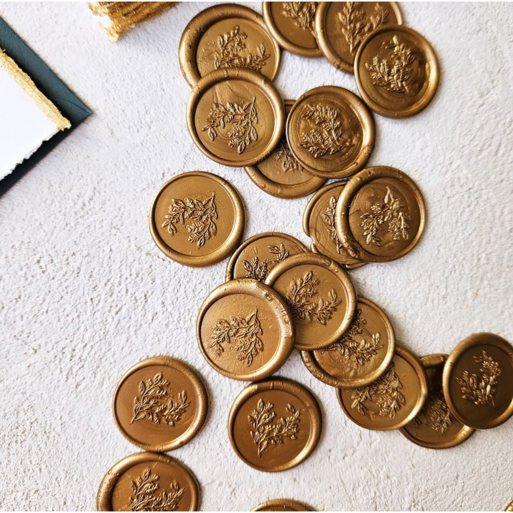 

(ASC) Olivia (Bronze) - 1 pcs Wax Seal Coin Wedding / Segel instan undangan siap pakai sudah include double tape / Tanpa minimum / DIY / Art / Vintage Candle / calligraphy / Hampers