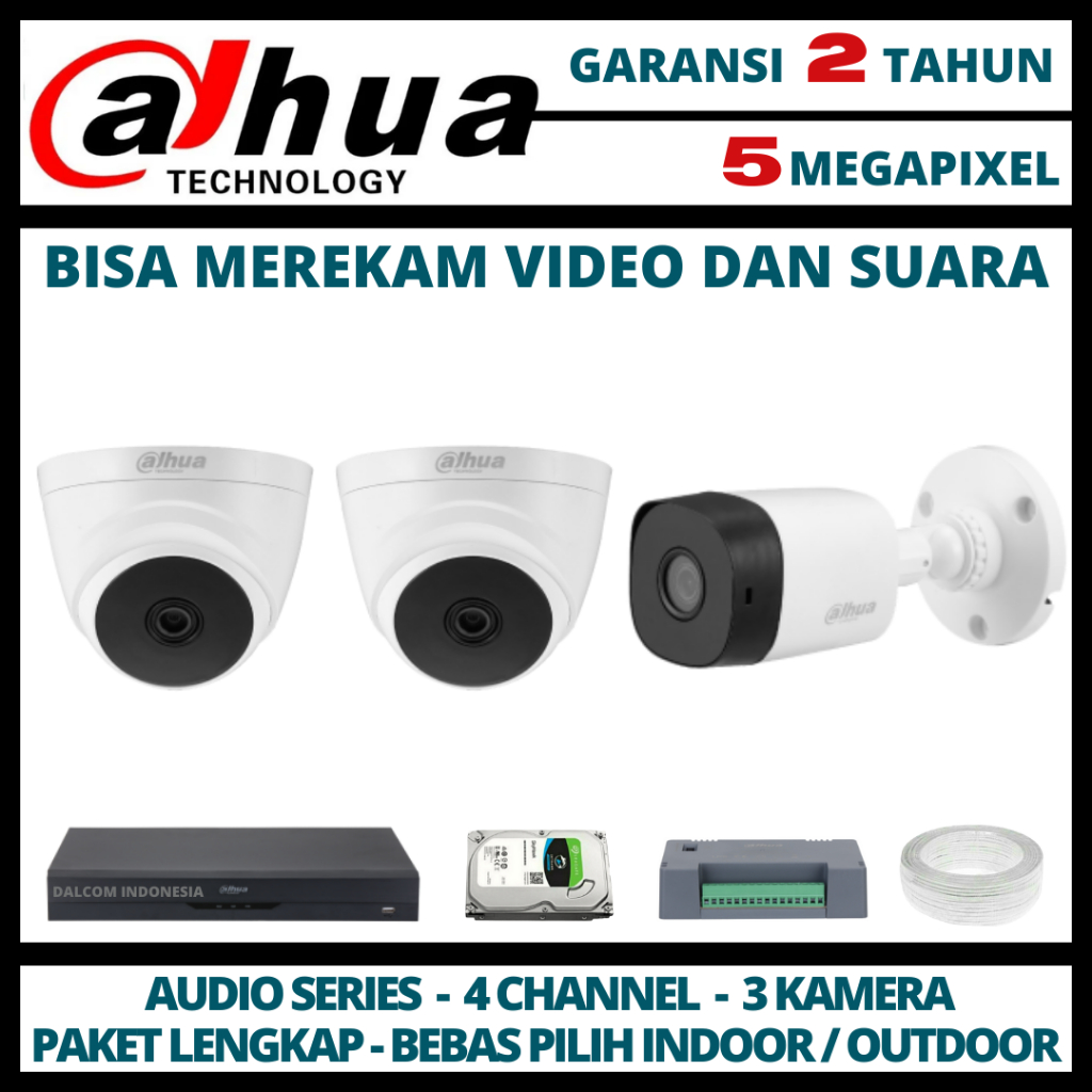 PAKET CCTV DAHUA 5MP DVR 4 CHANNEL 3 KAMERA