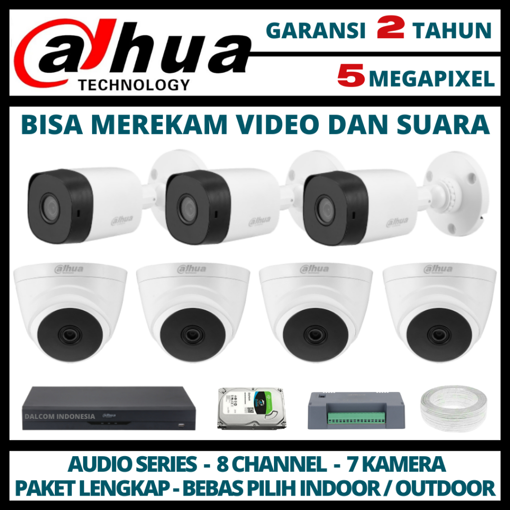 PAKET CCTV DAHUA 5MP DVR 8 CHANNEL 7 KAMERA