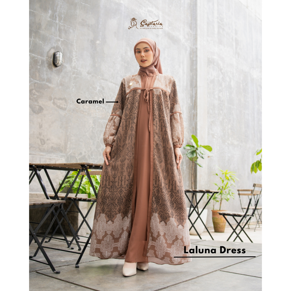 LALUNA DRESS bahan ceruty motif Mewah mix ceruty polos Gamis Wanita busui by Saptaria