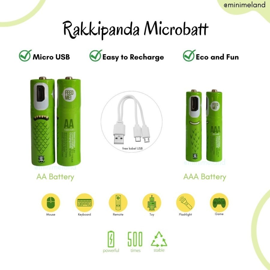 Rakkipanda baterai batre battery AAA micro USB rechargeable - 2 pcs