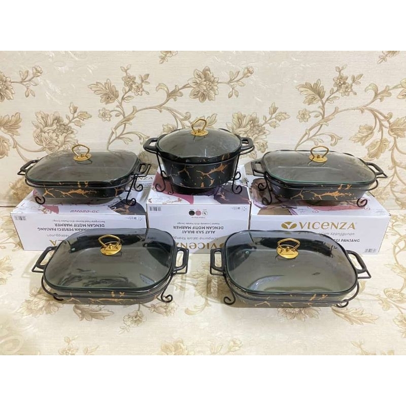 prasmanan Vicenza 1 bulat + 4 segi bm-680 bm-681 marble putih hitam pink