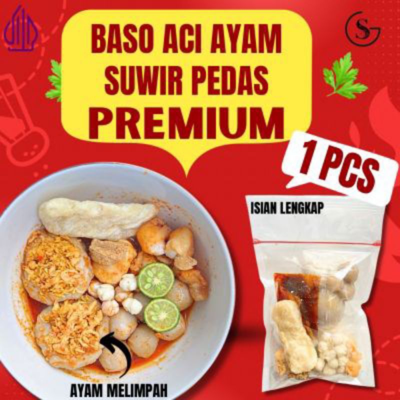 

1pcs Baso Aci Ayam Suwir Pedas Premium Isian Ayam Lebih Banyak Topping Lengkap Hotpot Instan Food Kaldu Kuah Mie