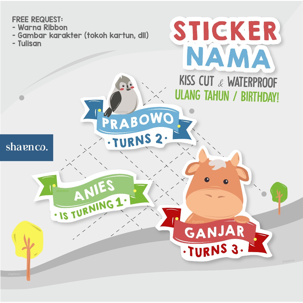 

STIKER NAMA ANAK ULANG TAHUN CUSTOM GAMBAR DENGAN RIBBON