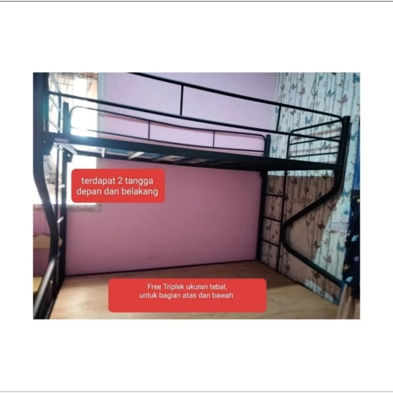 Ranjang Tingkat besi PREloved free Triplek sudah atas bawah