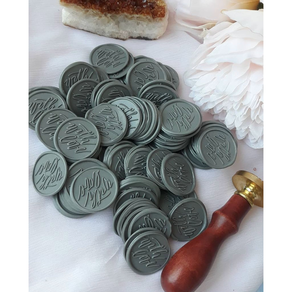 

(ASC) With Love (Grey OLd)- 1 pcs Wax Seal Coin Wedding / Segel instan undangan siap pakai sudah include double tape / Tanpa minimum / DIY / Art / Vintage Candle / calligraphy / Hampers