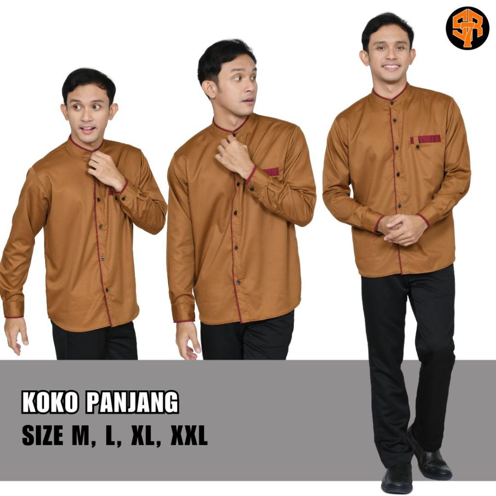 SRSEVEN7 Baju Koko Pria Dewasa Lengan Panjang Kemeja Koko Mocha