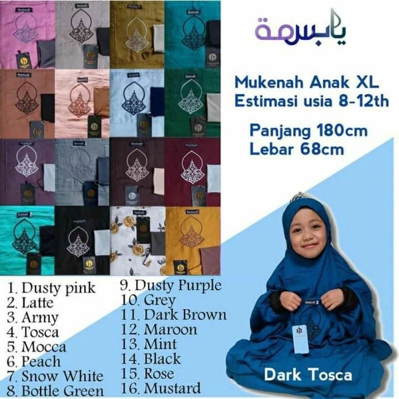 Mukenah yabasmah anak XL | Mukenah anak Hadramaut | Mukenah anak manset | mukenah anak Tarim | muken