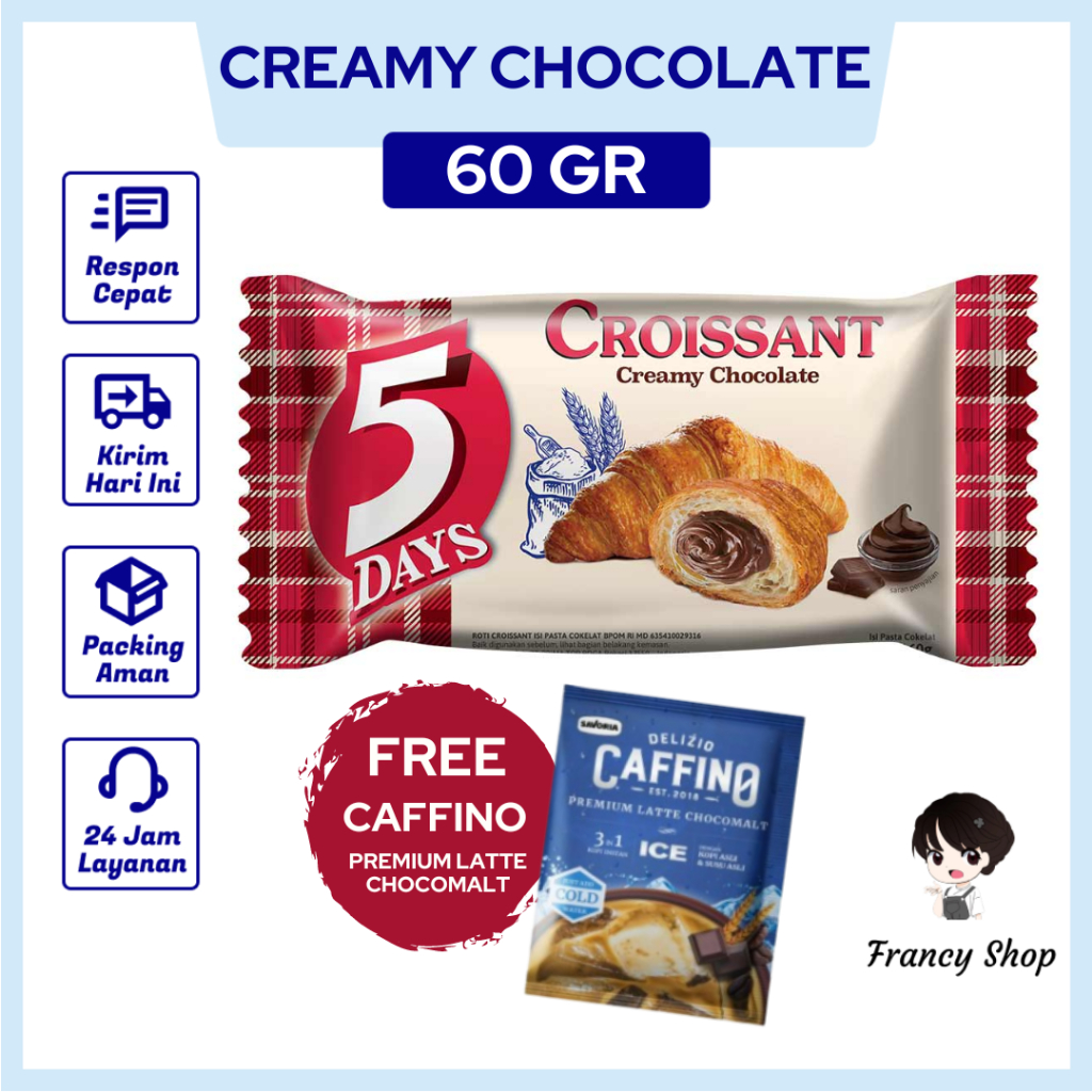 

5 Days Croissant Creamy Chocolate 60 gr Free Caffino Premium Latte Chocomalt 27 gr