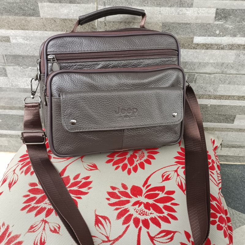 TAS SLEMPANG PRIA KULIT ASLI JEEP/TAS SLEMPANG KANTOR KULIT SAPI ASLI