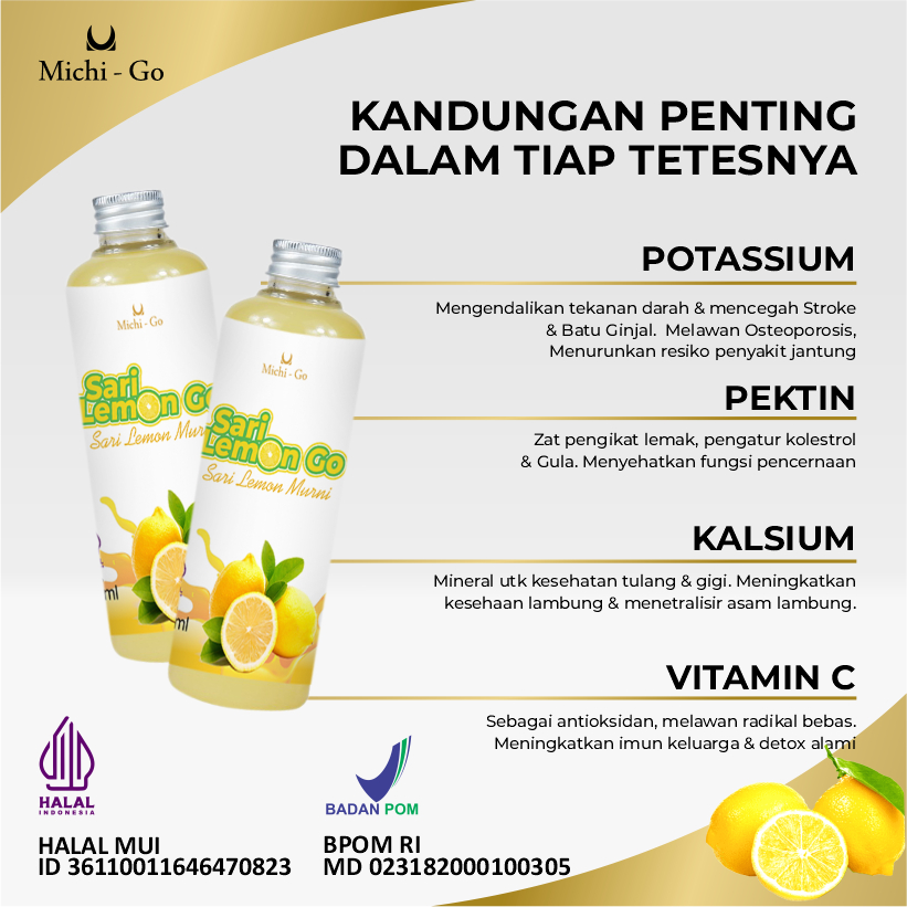 

Ay00! Michigo Sari Lemon 250ml Pure Air Lemon Untuk Diet Detox JSR sudah BPOM dan HALAL
