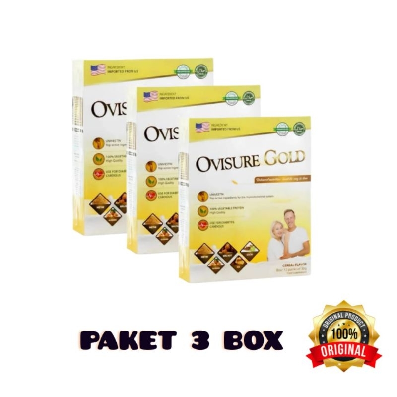 

PAKET 3 BOX OVISURE GOLD MILK SUSU VITAMIN TULANG DAN SENDI NYERI OTOT KERAM KEBAS