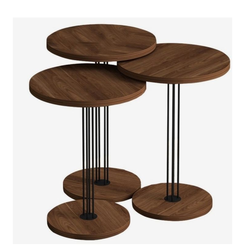 Meja bulat kayu kaki besi behel minmalis