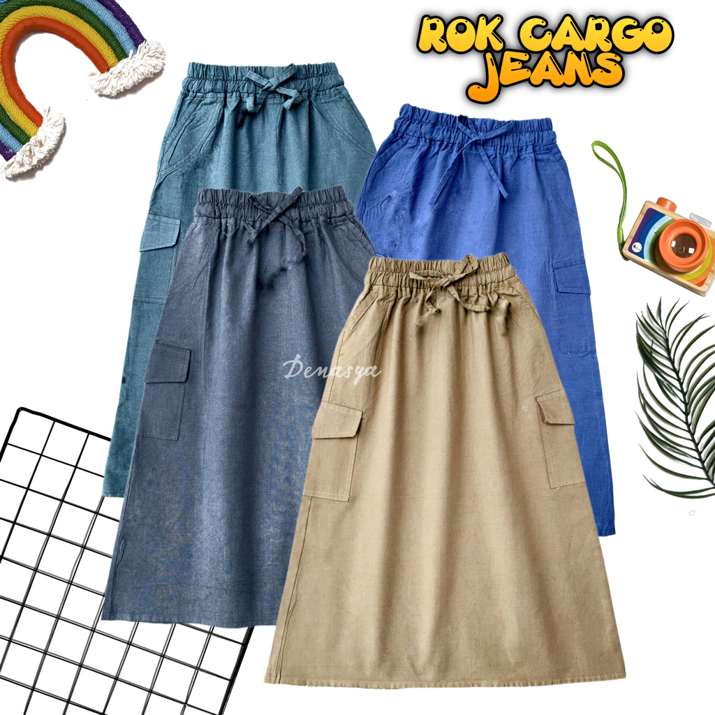 ROK CARGO ANAK PEREMPUAN KEKINIAN / ROK PANJANG SPAN JEANS ANAK 4-8 TAHUN