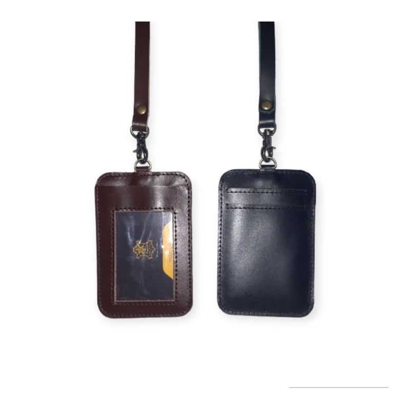 

ID Card Holder,Lanyard,Name tag-Original Leather Cow-Cokelat
