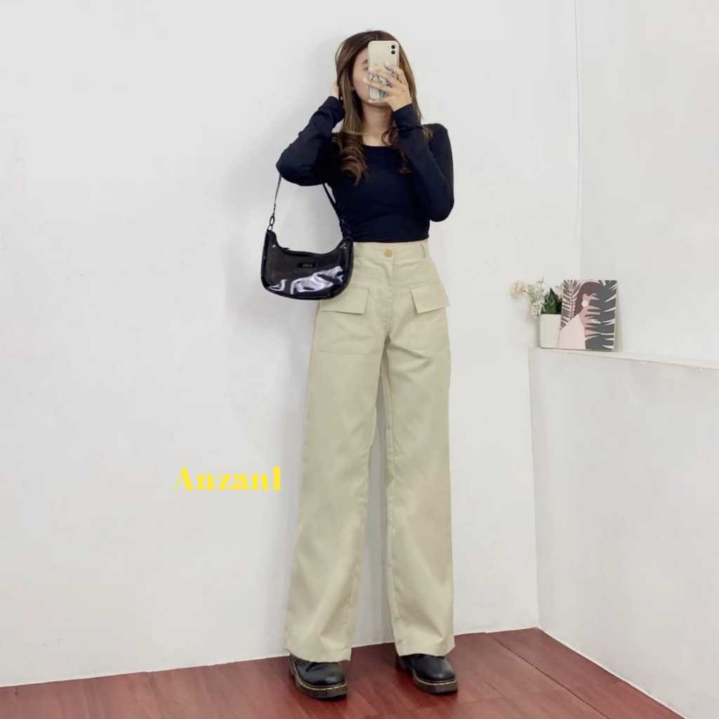 RUBBY PANTS POCKET / CELANA KULOT WANITA / KULOT DRILL POCKET / ANZANI.ID