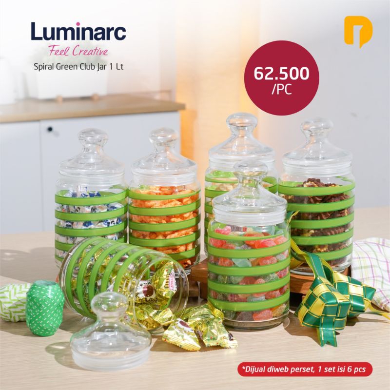 Toples Kaca Luminarc Spiral Club Jar Kapasitas 1 Liter