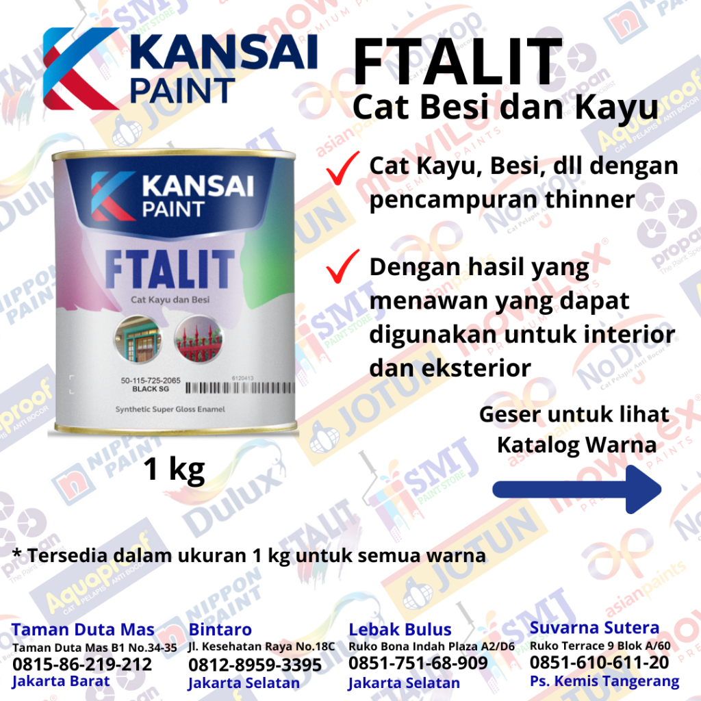 CAT MINYAK KAYU DAN BESI FTALIT WARNA GLOSS / KILAP KEMASAN 1KG