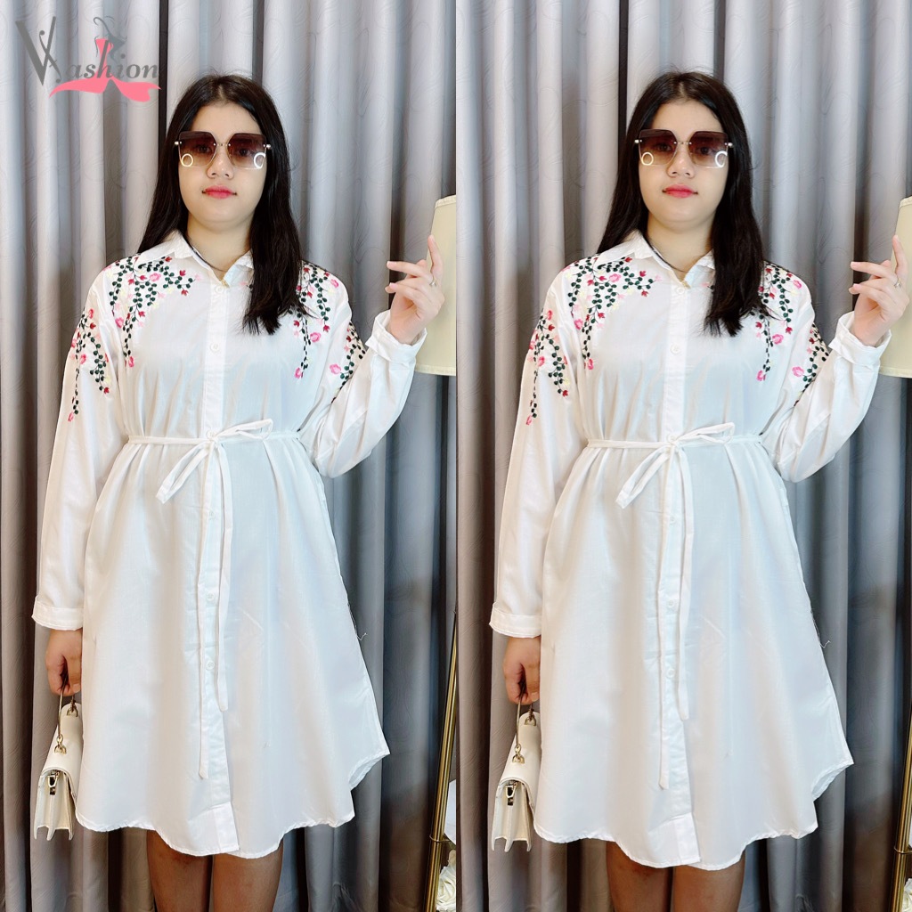 Tunik Moscrepe Bordir Bunga Putih Jumbo 108 Baju Muslim Vima