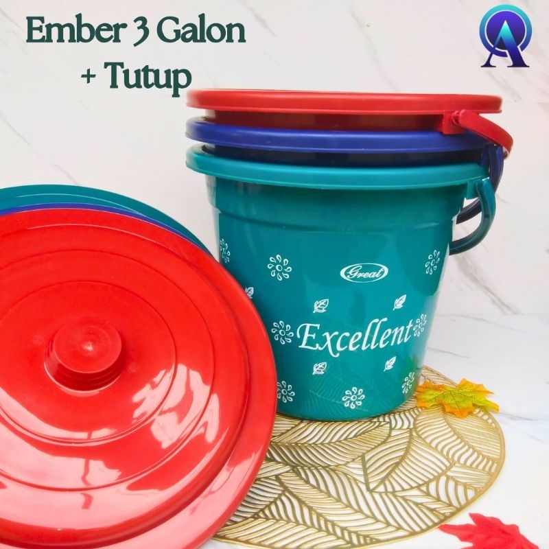Ember 3 Galon Excellent Plastik Warna Dengan Tutup | Ember 3 Galon | Ember Plastik | Ember Kecil | E