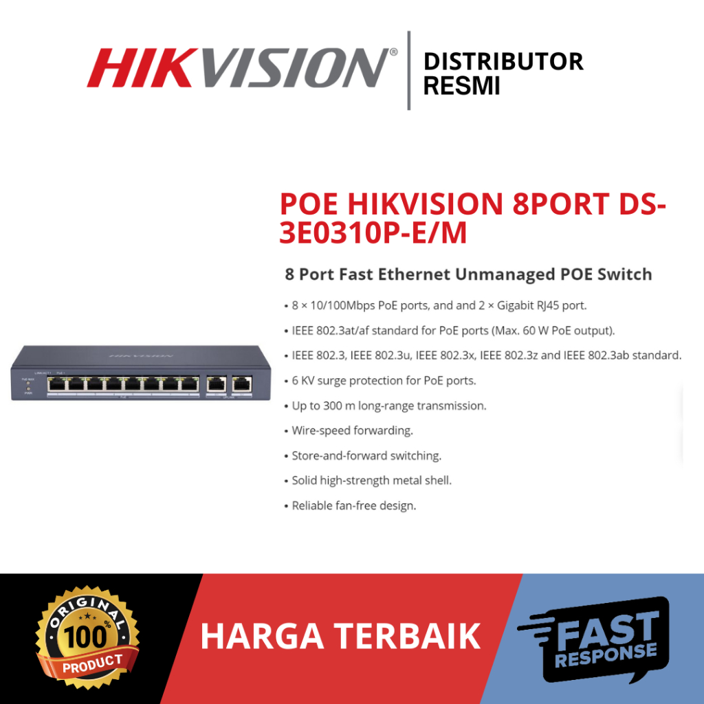 POE HIKVISION 8PORT DS-3E0310P-E/M