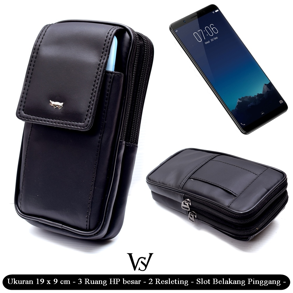 Dompet 3 Ruang Kulit Oxland Logo HP Pinggang Kombinasi Black 4 POCKET