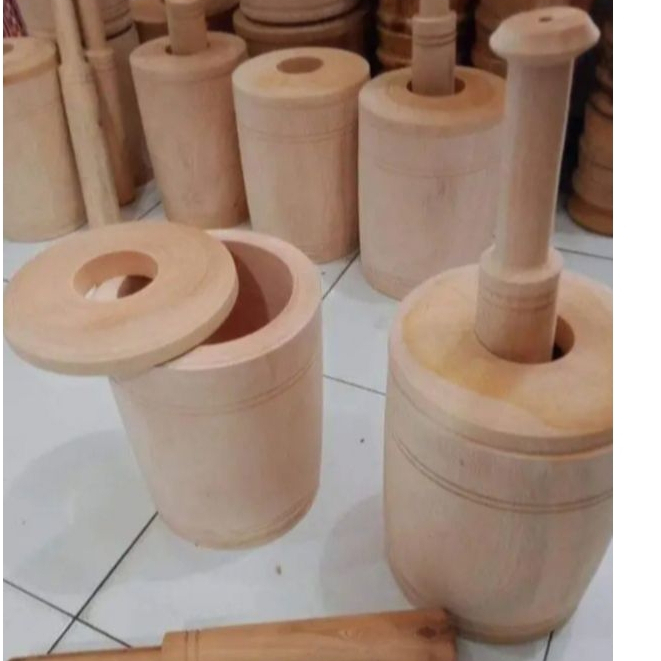 Lulumpang Kayu Set + Alu Cobek Alat Penumbuk Tutup  ukuran jumbo | Lumpang cobek Dulang Kayu