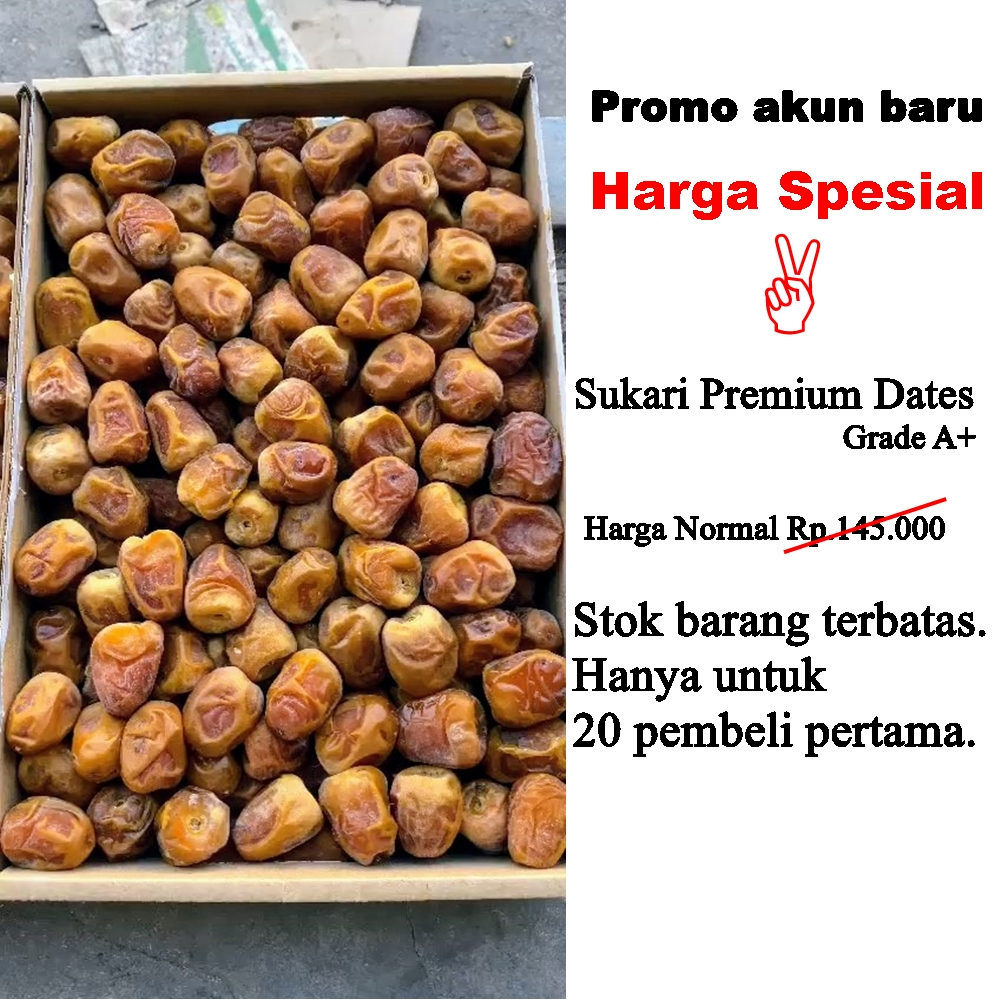 

Kurma Sukari 3 kg BPOM Grade A - Sukkari Premium Dates Al Qassim