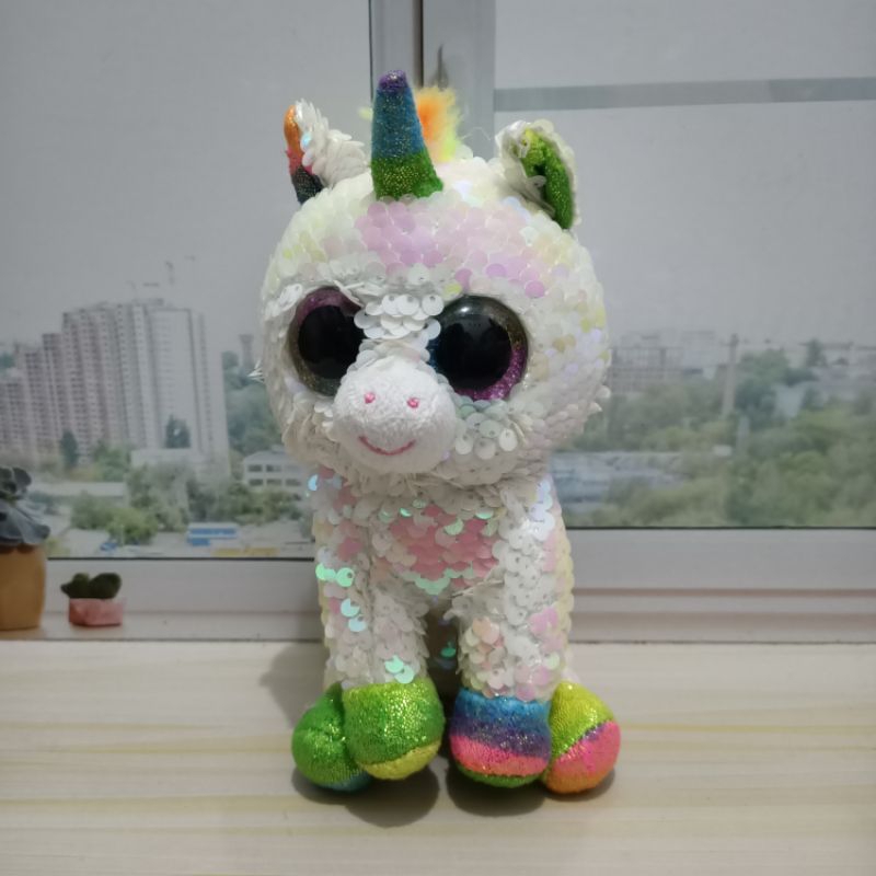 Boneka TY Beanie Boos Flippables (Sequin) Pixy White Unicorn Original
