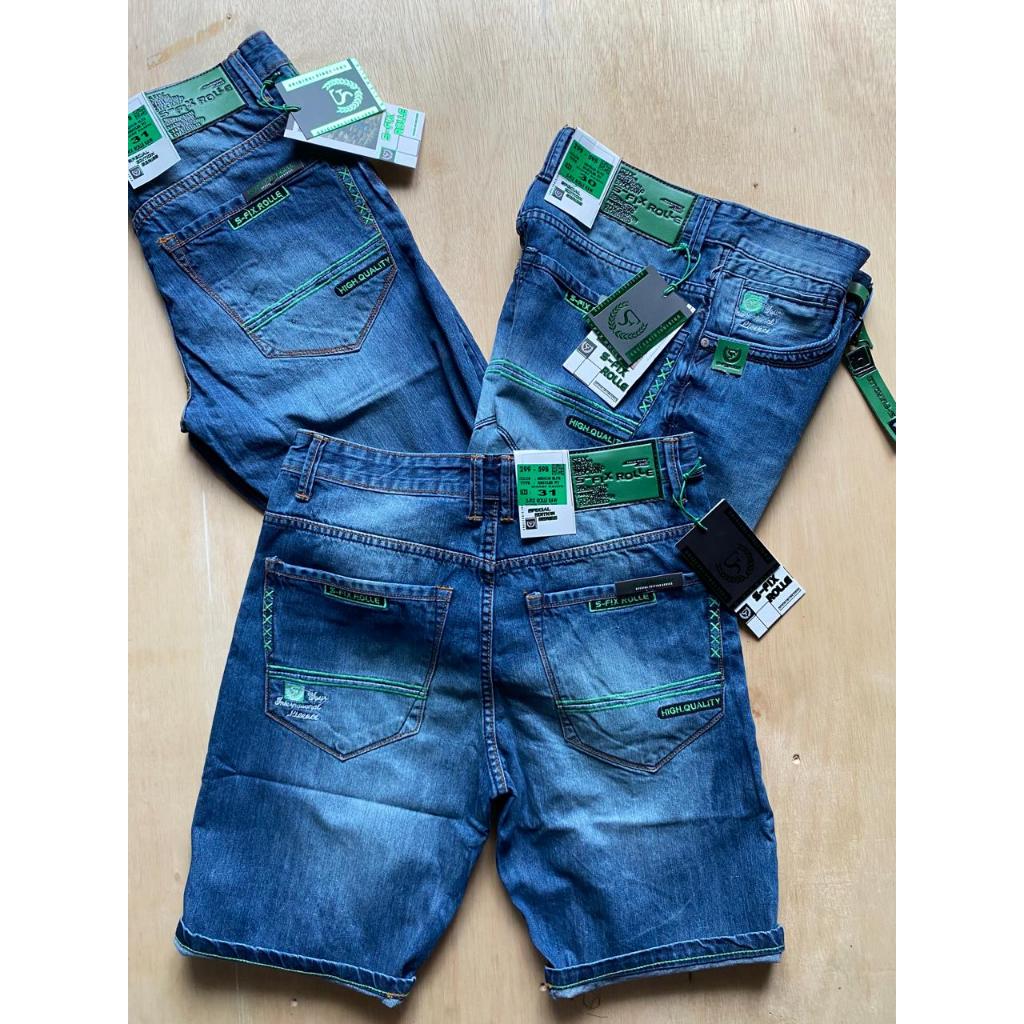 NO.9 CELANA PENDEK JEANS PRIA NON STRET SIZE 28-33 SFIX ROLLE