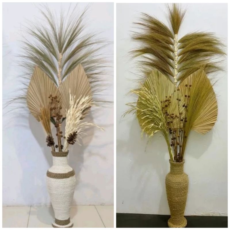 Bunga kering set vas tinggi 50 cm hiasan sudut ruang tamu / Paket lengkap jumbo