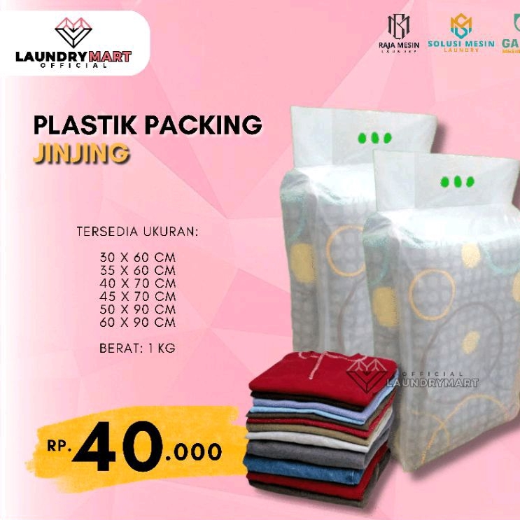 PLASTIK JINJING 3 JARI POLOS PACKING LAUNDRY KILOAN