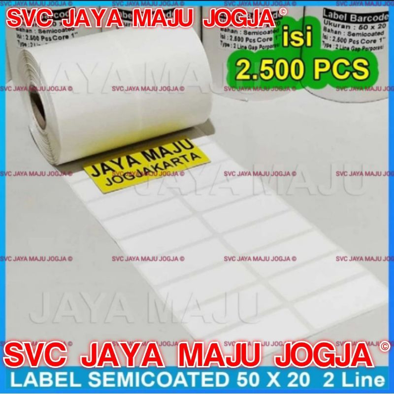 

[ ZEBRA ] 50 X 20 SEMICOATED - 2 LINE - FACE IN - ISI 2.500 PCS || CORE 1" || LABEL BARCODE PAKAI RIBBON - BUTIK DISTRO FASHION TSHIRT || 50X20 SEMICOAT - GC420T GK420T GK888T GT820 ZD220 ZD230 ZD420 ZD421 ZD888 ZD888CR ZD888T - ISI 2500 PCS