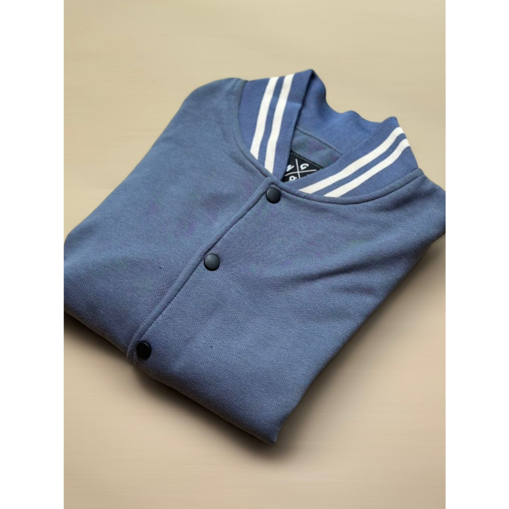 Jaket Varsity Polos Denim Lengan Cream