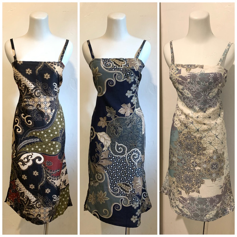 Daster Batik Polyester Midi Dress Tanpa Lengan Bodycon