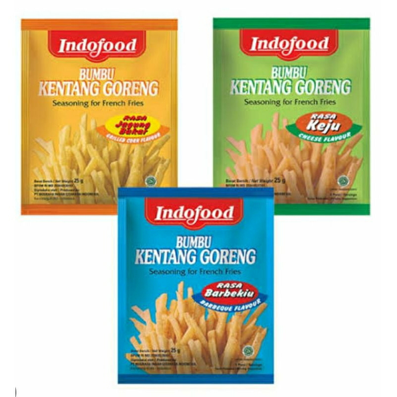 

Bumbu Kentang Indofood Keju, BBQ, Jagung Bakar 25g