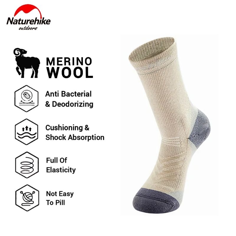 KAOS KAKI MERINO WOOL NATUREHIKE CYY2341ZJ010 OUTDOOR SPORT MOUNTAIN HIKING SOCKS PENDAKI GUNUNG CAM