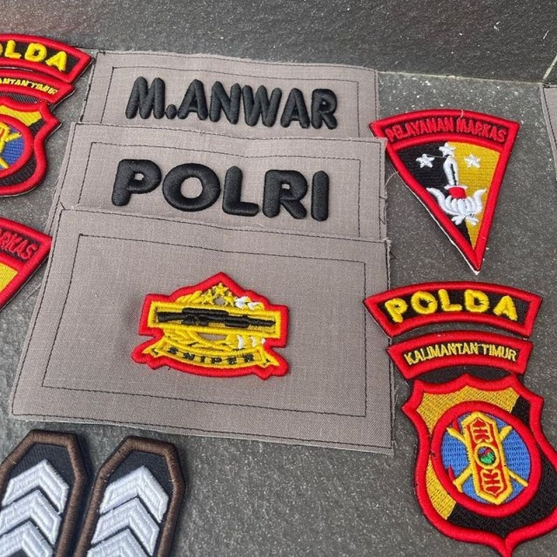 Bordir komputer bet brivet seragam TNI / polri / security satpam custom full set (7-8 item)