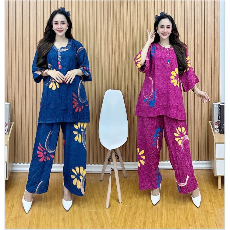 SETELAN CP JUMBO LUKIS BUNGA LD 135/SETELAN LUKIS/SETELAN BUSUI/SETELAN BAJU TIDUR BAJU SANTAI