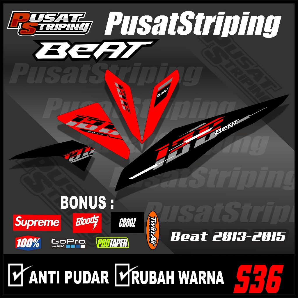 S36 Striping Stiker Motor Honda Beat Fi 2013-2015 Semifull Motif Simpel Desgin Terbaru All Variasi