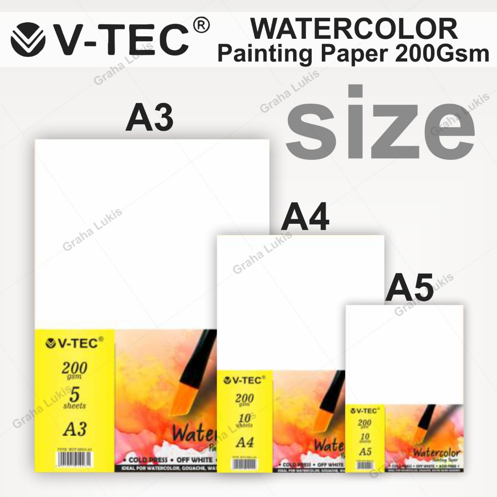 

V-TEC Watercolor Paper 200 Gsm A3 Cold Pressed - Lembaran