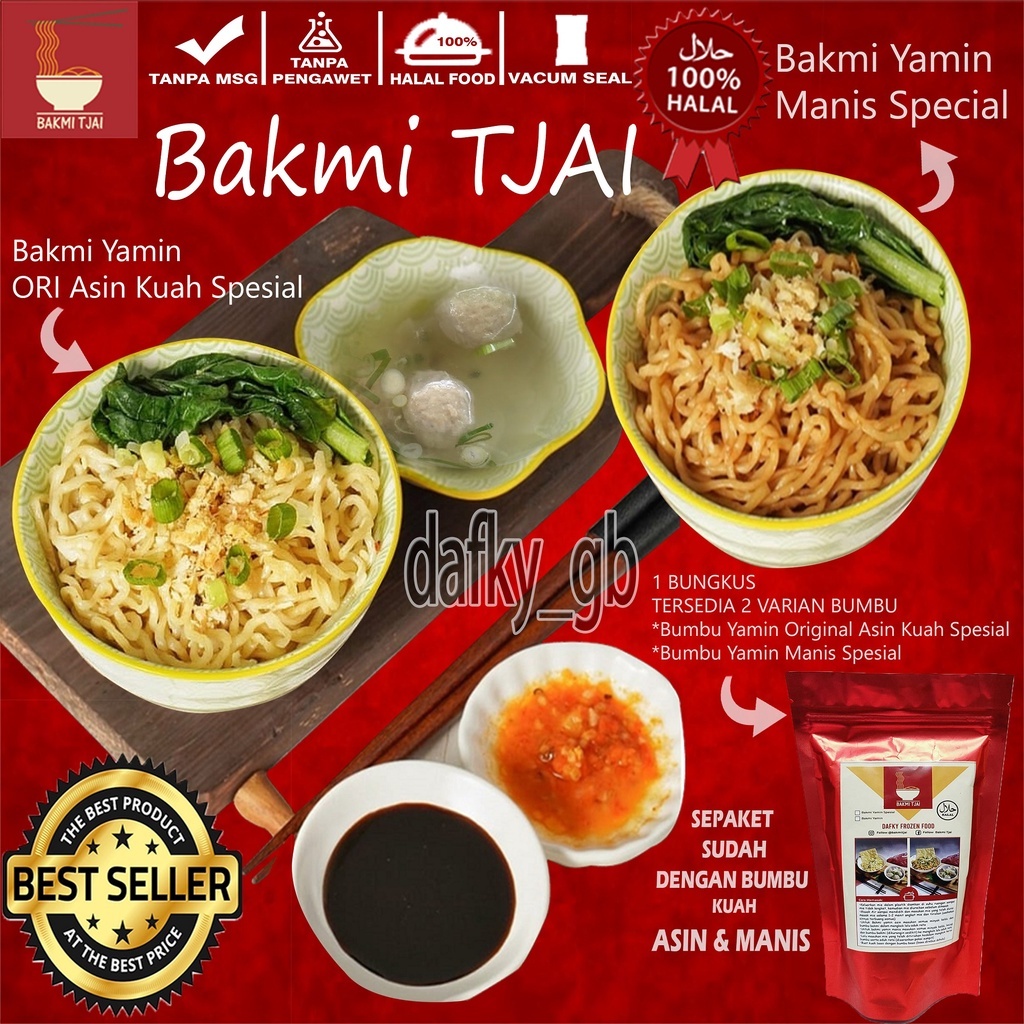 

Halal Bakmie Tjai Yamin Spesial Bakso Daging Ayam Cincang Makanan Instan Bakmi Yamien HomeMade Frozen food Mie Ayam VIRALLLL