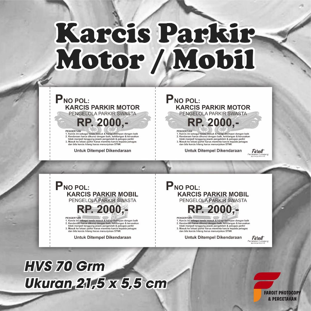 

Cetak Kupon Karcis Parkir Motor Dan Mobil Murah Meriah, Eelgant, Xpress Tanpa PO