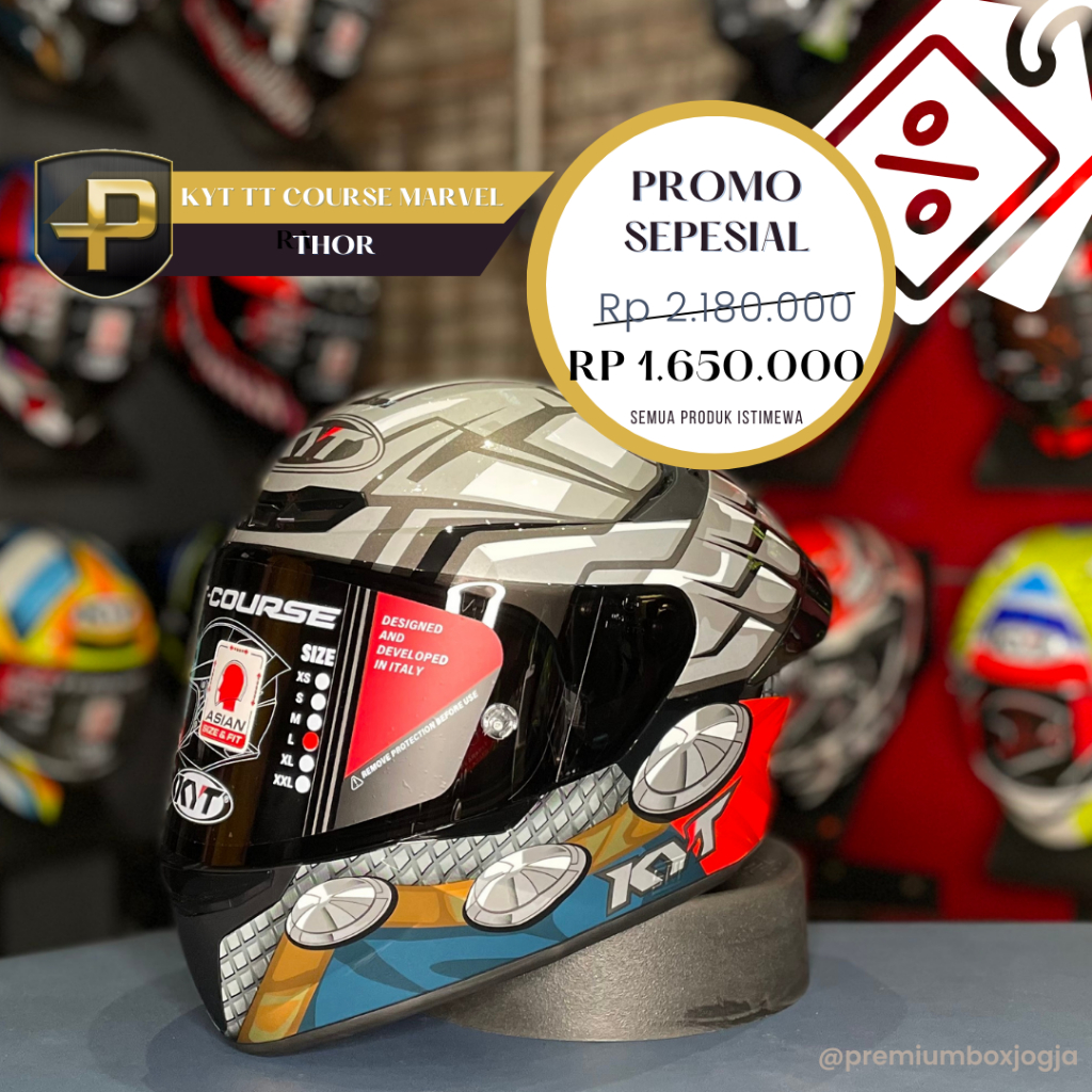 HELM KYT TT COURSE FLAT & PINLOCK MARVEL THOR / FULL FACE / MOTIF