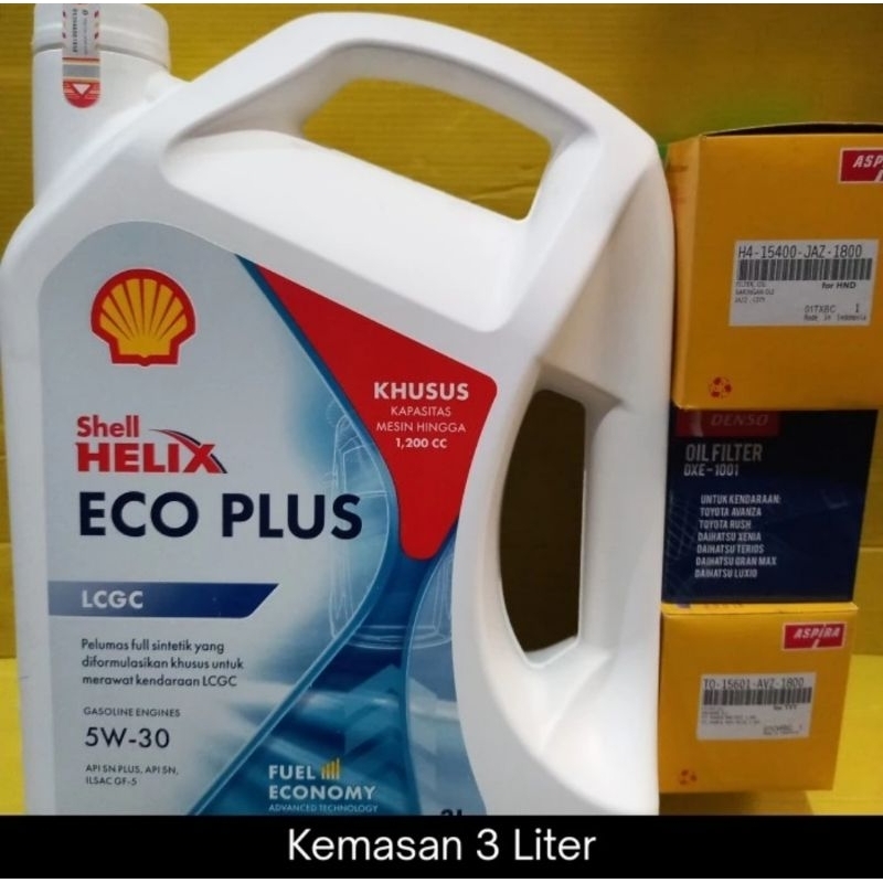 Paket Oli Mobil Shell Helix ECO Plus 5W-30 3 Liter + FIlter Oli Paket Oli Agya Ayla Calya Sigra Dats