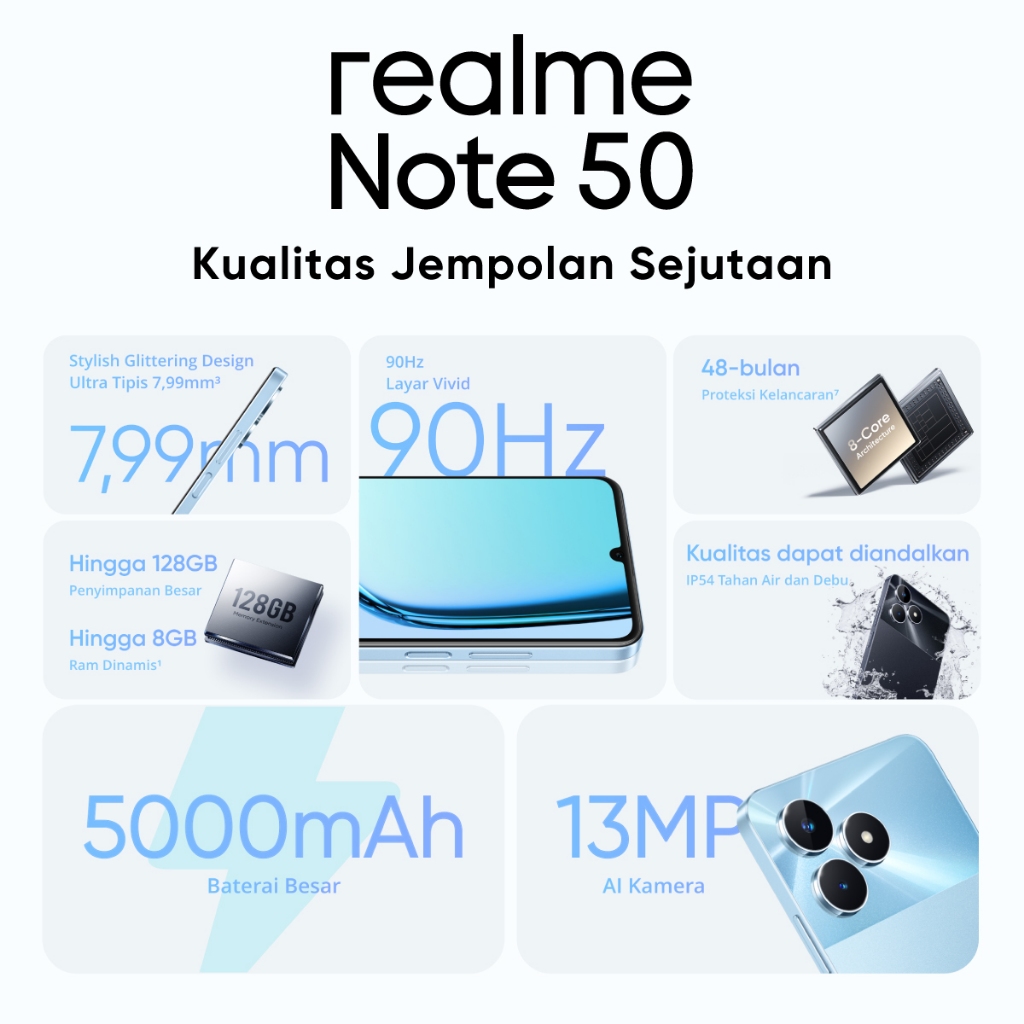 realme Note 50 4GB+4GB*|64GB (90Hz Vivid Display | Mini Capsule | Ultra SLim Body | 13 MP AI Camera | 5000mAh Battery):Sky Blue,4/64 GB-1