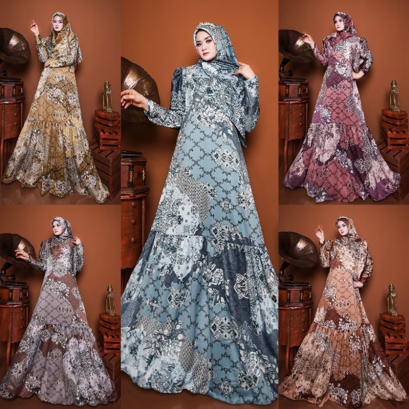Dania Series By Fazza Boutique Original Gamis Syari Ceruty Babydoll Import Set Jilbab Instan 2 Layer