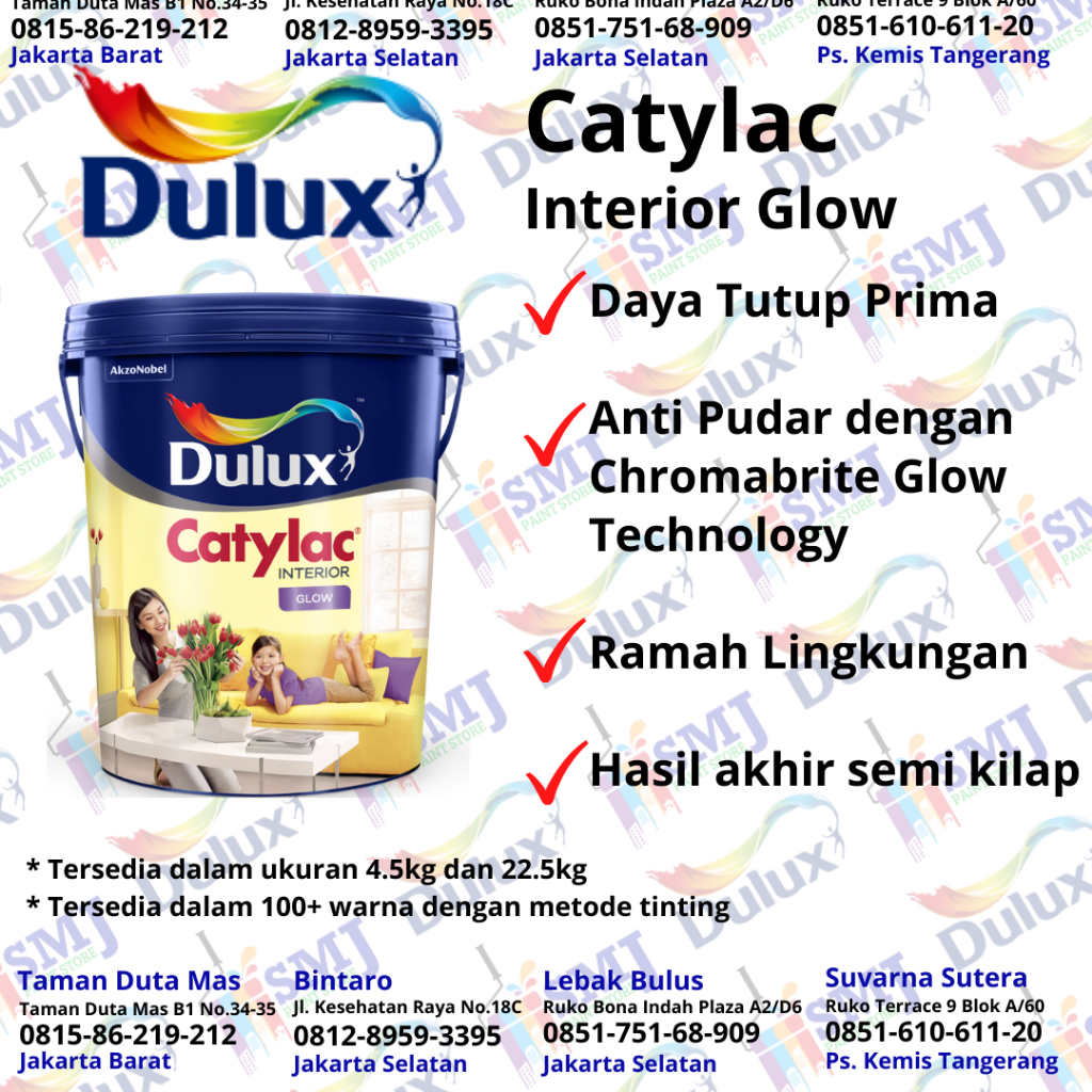 CAT TEMBOK DULUX CATYLAC INTERIOR GLOW KEMASAN 22.5 KG